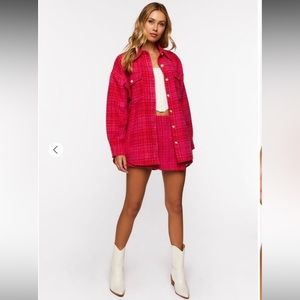 Pink Fleece Flannel Matching Set Oversized Jacket & Skort Small